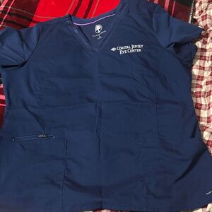 Healing Hands Navy Scrub Top with Pink Trim